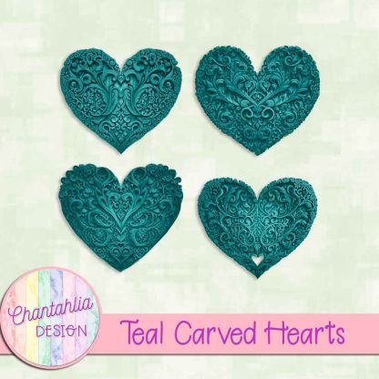 Free teal carved hearts