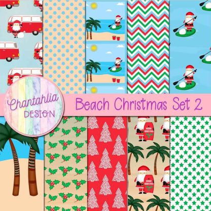 Free digital papers in a Beach Christmas theme