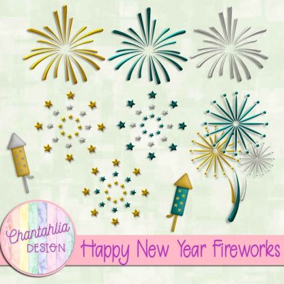 Free Fireworks elements in a Happy New Year theme