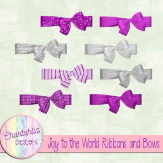 Free ribbons and bows in a Joy to the World Christmas theme