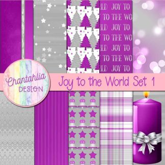 Free digital papers in a Joy to the World Christmas theme