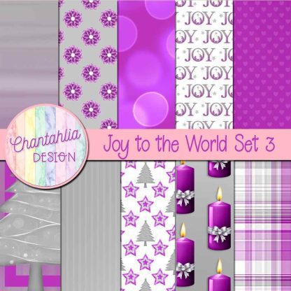 Free digital papers in a Joy to the World Christmas theme