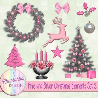 Free design elements in a Pink and Silver Christmas theme