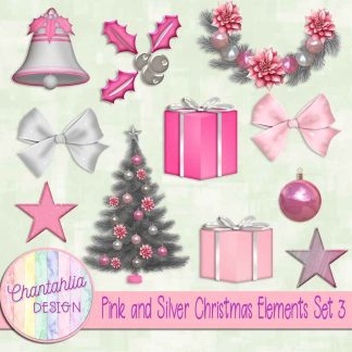Free design elements in a Pink and Silver Christmas theme
