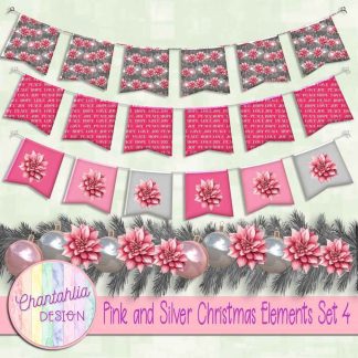 Free design elements in a Pink and Silver Christmas theme.