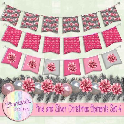 Free design elements in a Pink and Silver Christmas theme.