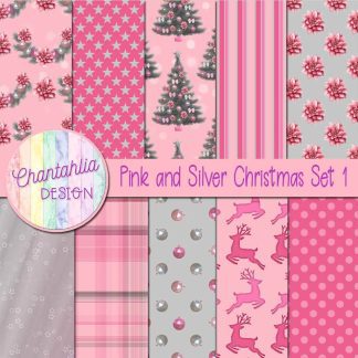 Free digital papers in a Pink and Silver Christmas theme