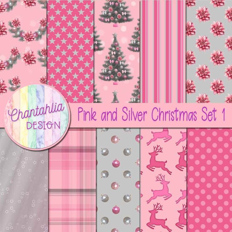 Pink and Silver Christmas Digital Papers Set 1