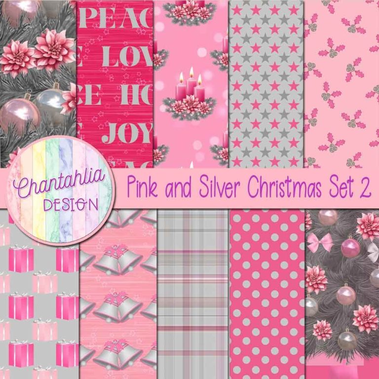 Pink and Silver Christmas Digital Papers Set 2