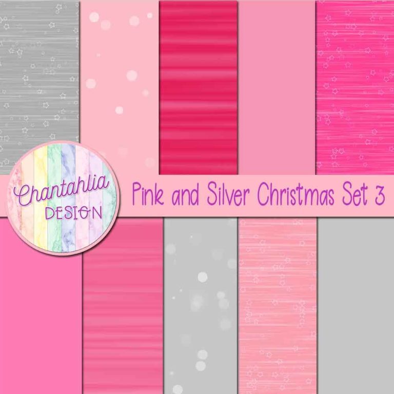 Pink and Silver Christmas Digital Papers Set 3