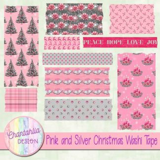 Free washi tape in a Pink and Silver Christmas theme