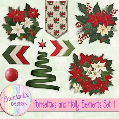 Free design elements in a Poinsettias and Holly theme