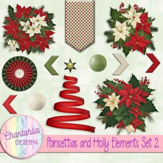 Free design elements in a Poinsettias and Holly theme
