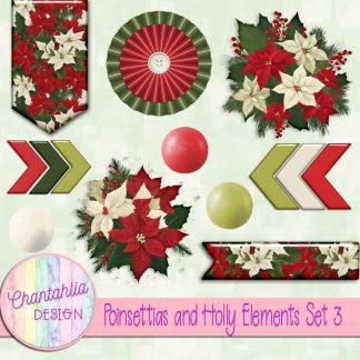 Free design elements in a Poinsettias and Holly theme