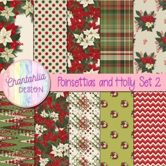 Free digital papers in a Poinsettias and Holly theme