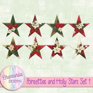 Free stars in a Poinsettias and Holly theme