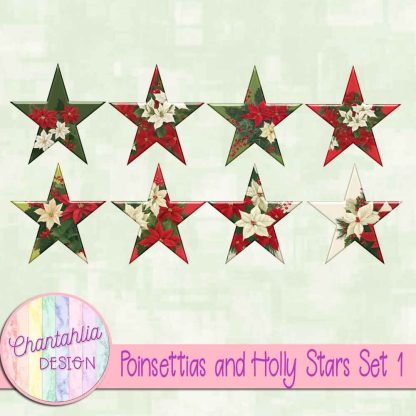 Free stars in a Poinsettias and Holly theme