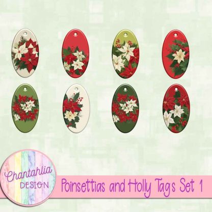 Free tags in a Poinsettias and Holly theme