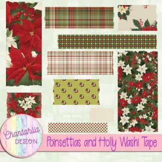 Free washi tape in a Poinsettias and Holly theme
