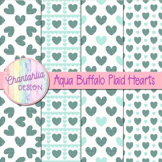Free aqua buffalo plaid hearts digital papers