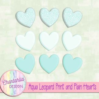 Free aqua leopard print and plain hearts design elements