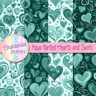 Free aqua painted hearts and swirls digital papers
