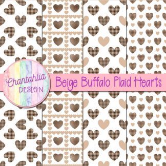 Free beige buffalo plaid hearts digital papers