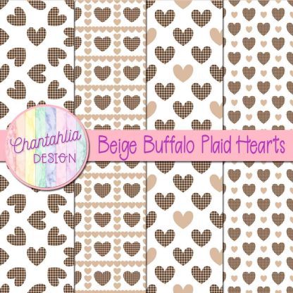 Free beige buffalo plaid hearts digital papers