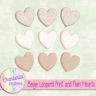 Free beige leopard print and plain hearts design elements