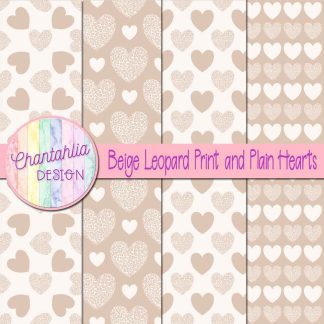 Free beige leopard print and plain hearts digital papers