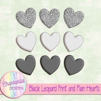 Free black leopard print and plain hearts design elements
