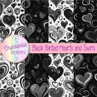 Free black painted hearts and swirls digital papers