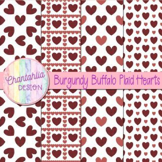 Free burgundy buffalo plaid hearts digital papers