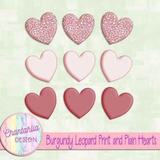 Free burgundy leopard print and plain hearts design elements