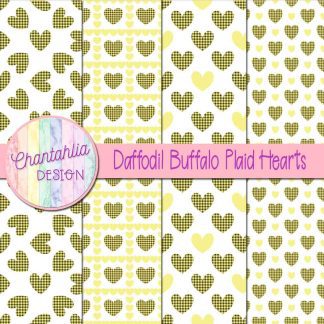 Free daffodil buffalo plaid hearts digital papers