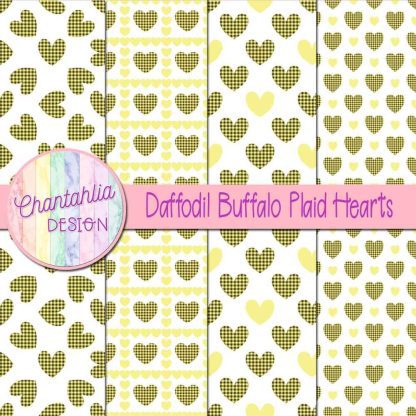 Free daffodil buffalo plaid hearts digital papers