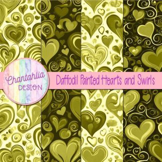 Free daffodil painted hearts and swirls digital papers