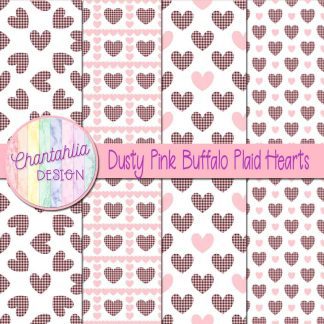 Free dusty pink buffalo plaid hearts digital papers