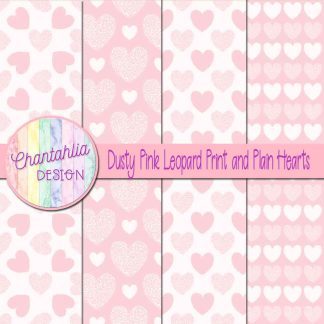Free dusty pink leopard print and plain hearts digital papers