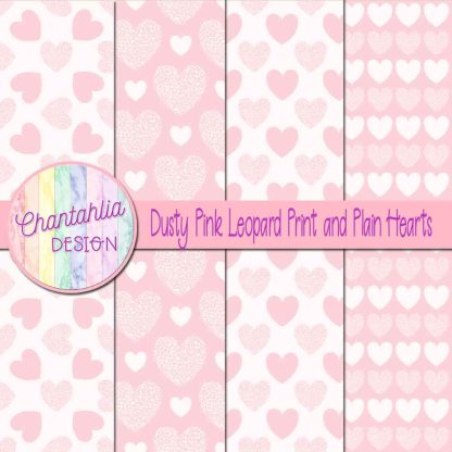 Free dusty pink leopard print and plain hearts digital papers