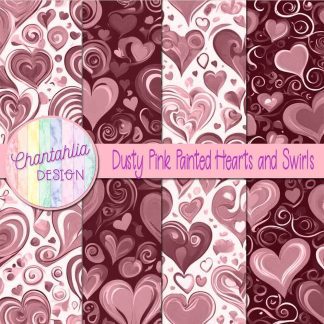 Free dusty pink painted hearts and swirls digital papers