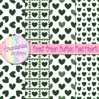 Free forest green buffalo plaid hearts digital papers