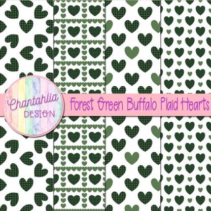 Free forest green buffalo plaid hearts digital papers