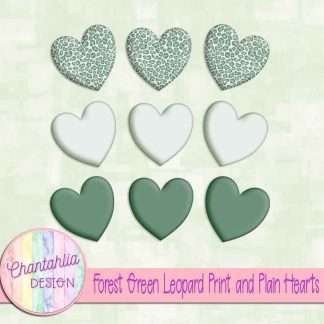 Free forest green leopard print and plain hearts design elements