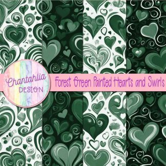 Free forest green painted hearts and swirls digital papers