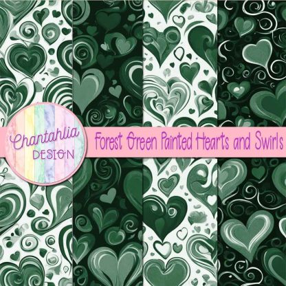 Free forest green painted hearts and swirls digital papers