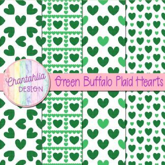 Free green buffalo plaid hearts digital papers