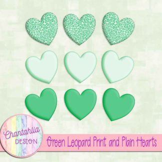 Free green leopard print and plain hearts design elements