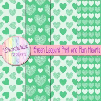 Free green leopard print and plain hearts digital papers