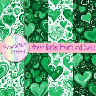 Free green painted hearts and swirls digital papers